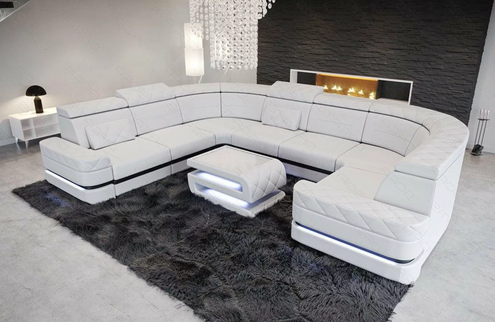 Sofa Dreams Wohnlandschaft Couch Sofa Leder Positano U Form Ledercouch, Led günstig online kaufen