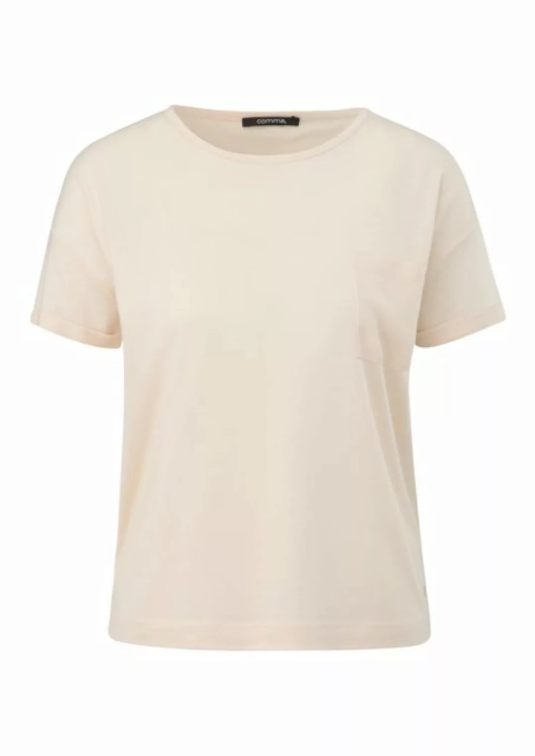 Comma Kurzarmshirt T-Shirt aus feinem Strickjersey Logo günstig online kaufen