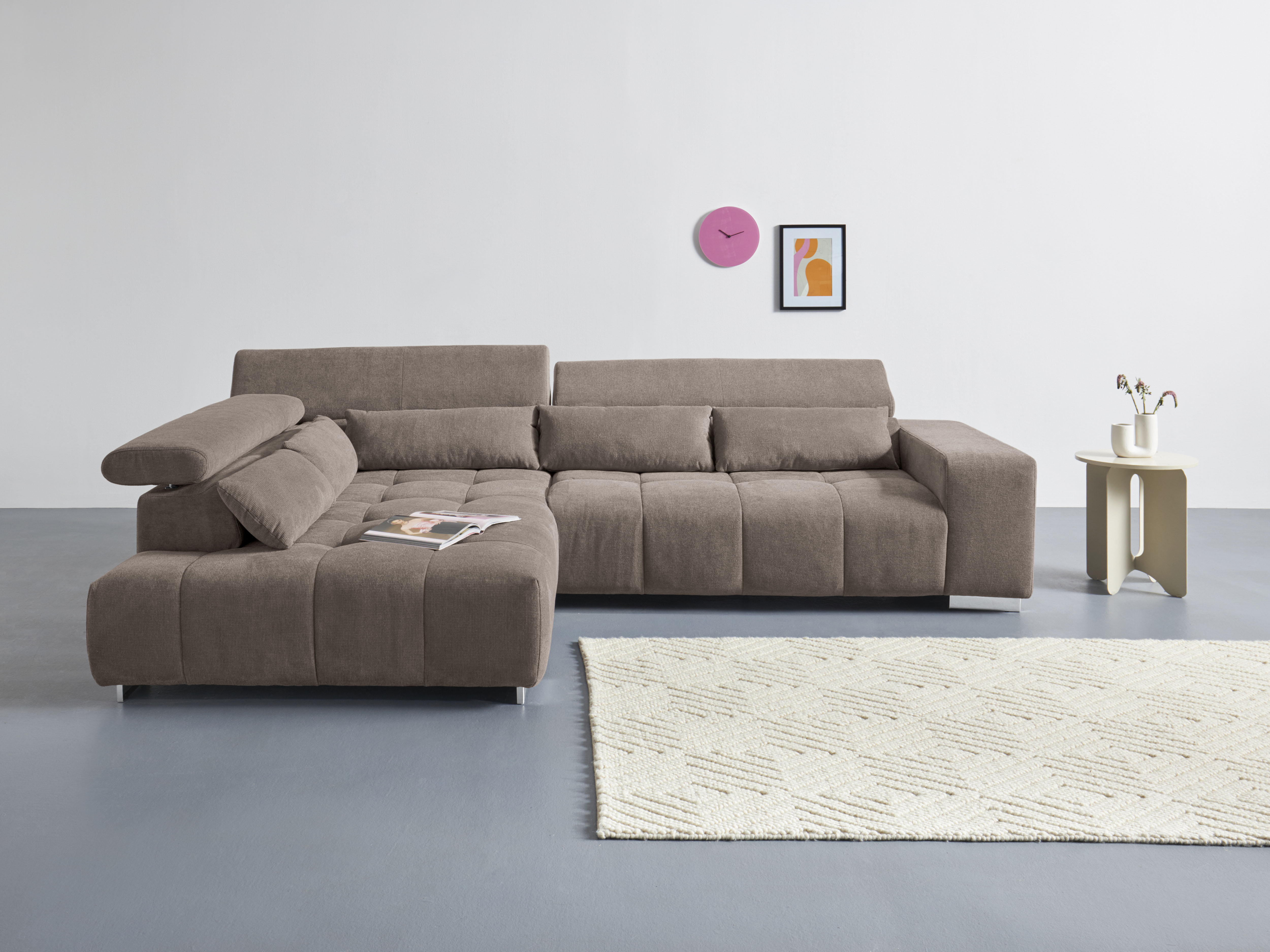 COTTA Ecksofa "Orion L-Form", mit Kopfteilverstellung & 5 Nierenkissen günstig online kaufen