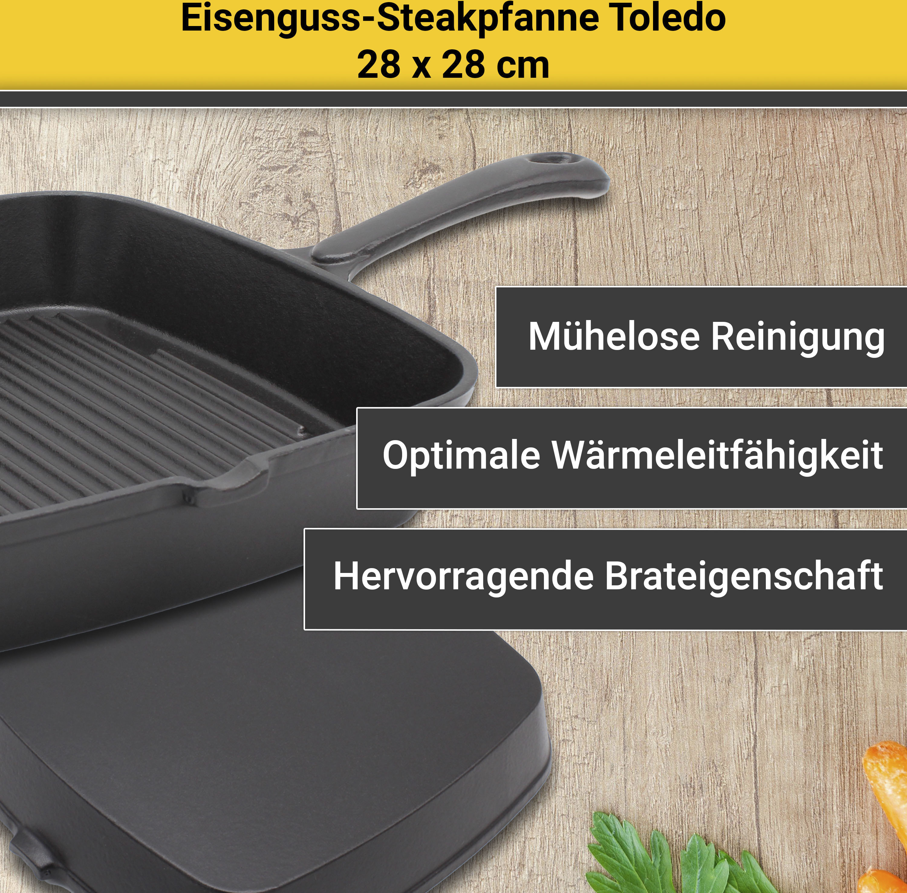 Krüger Steakpfanne »Einsenguss Grill-/ Steakpfanne TOLEDO, 28 x 28cm«, Guss günstig online kaufen