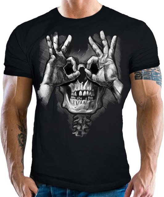 LOBO NEGRO® T-Shirt für Occult Gothic Dark Fans: Happy Skull günstig online kaufen