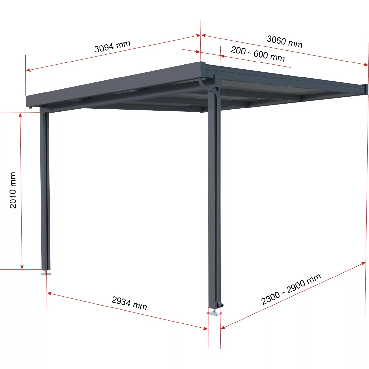 Terrassenüberdachung Premium (BxT) 309 cm x 306 cm Anthrazit Polycarbonat O günstig online kaufen