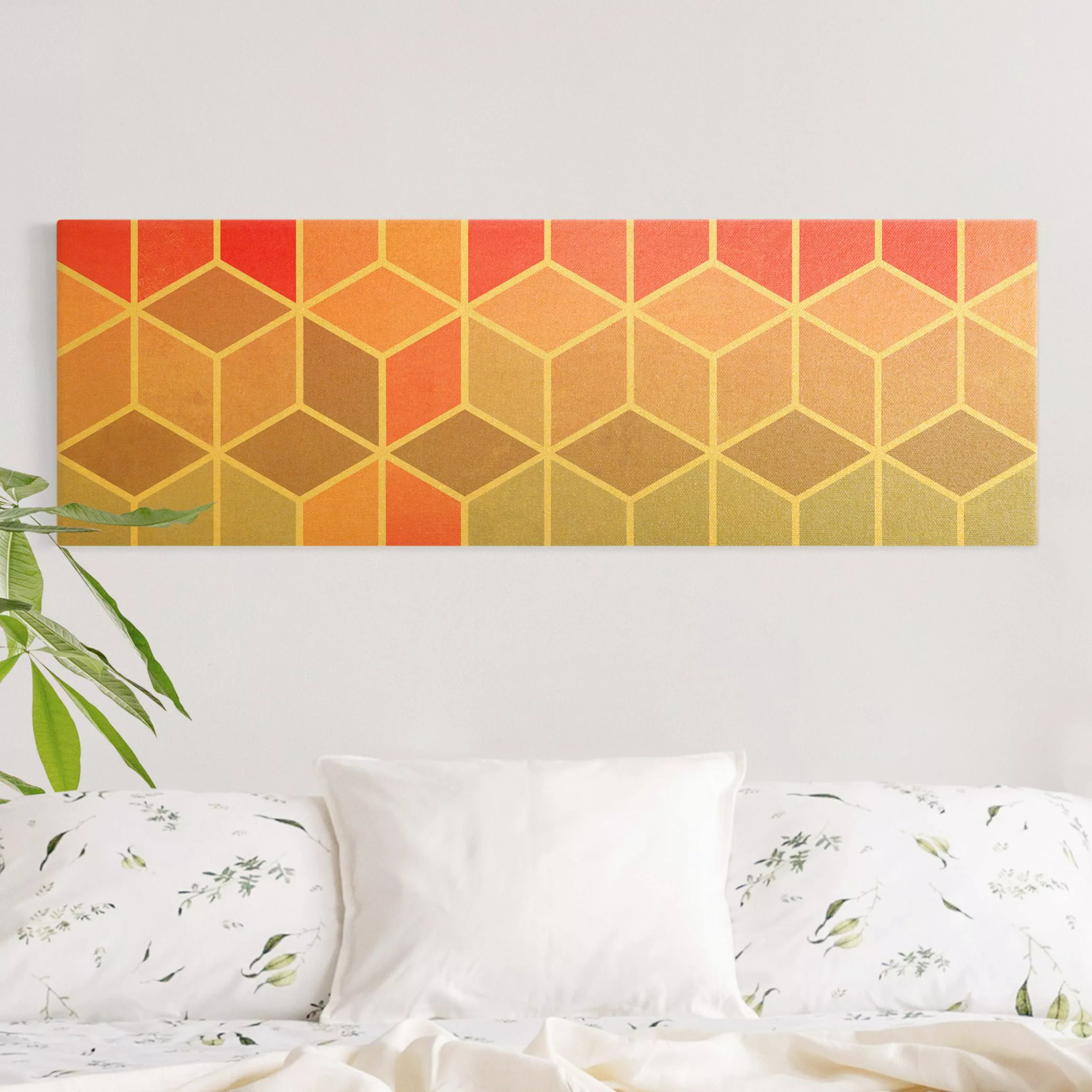 Leinwandbild Gold Goldene Geometrie - Buntes Pastell günstig online kaufen