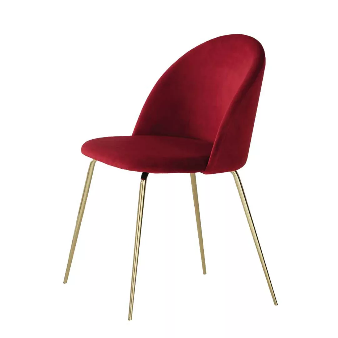 Esstisch Stühle Retro Design in Rot Goldfarben (2er Set) günstig online kaufen