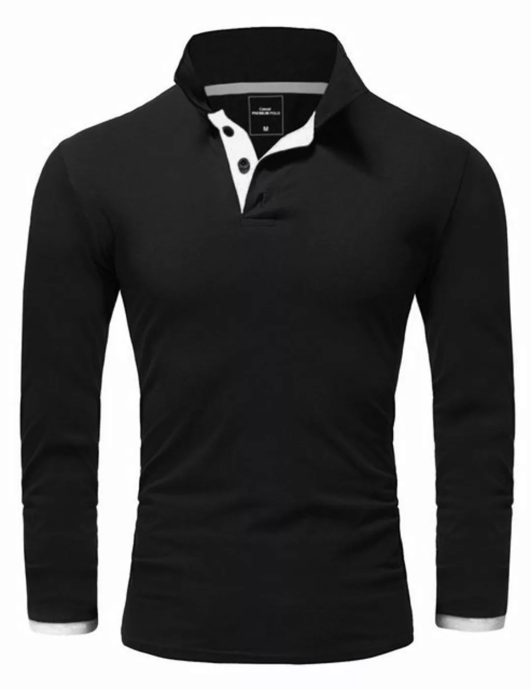 Amaci&Sons Poloshirt CHARLOTTE Langarm Kontrast Poloshirt günstig online kaufen