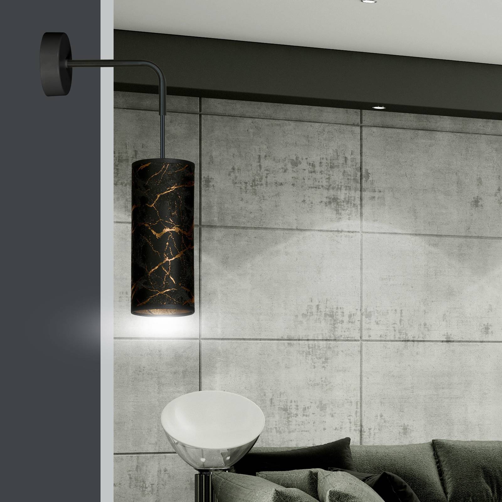 Wandlampe Joni, Textil, 1fl schwarz-marmoriert günstig online kaufen