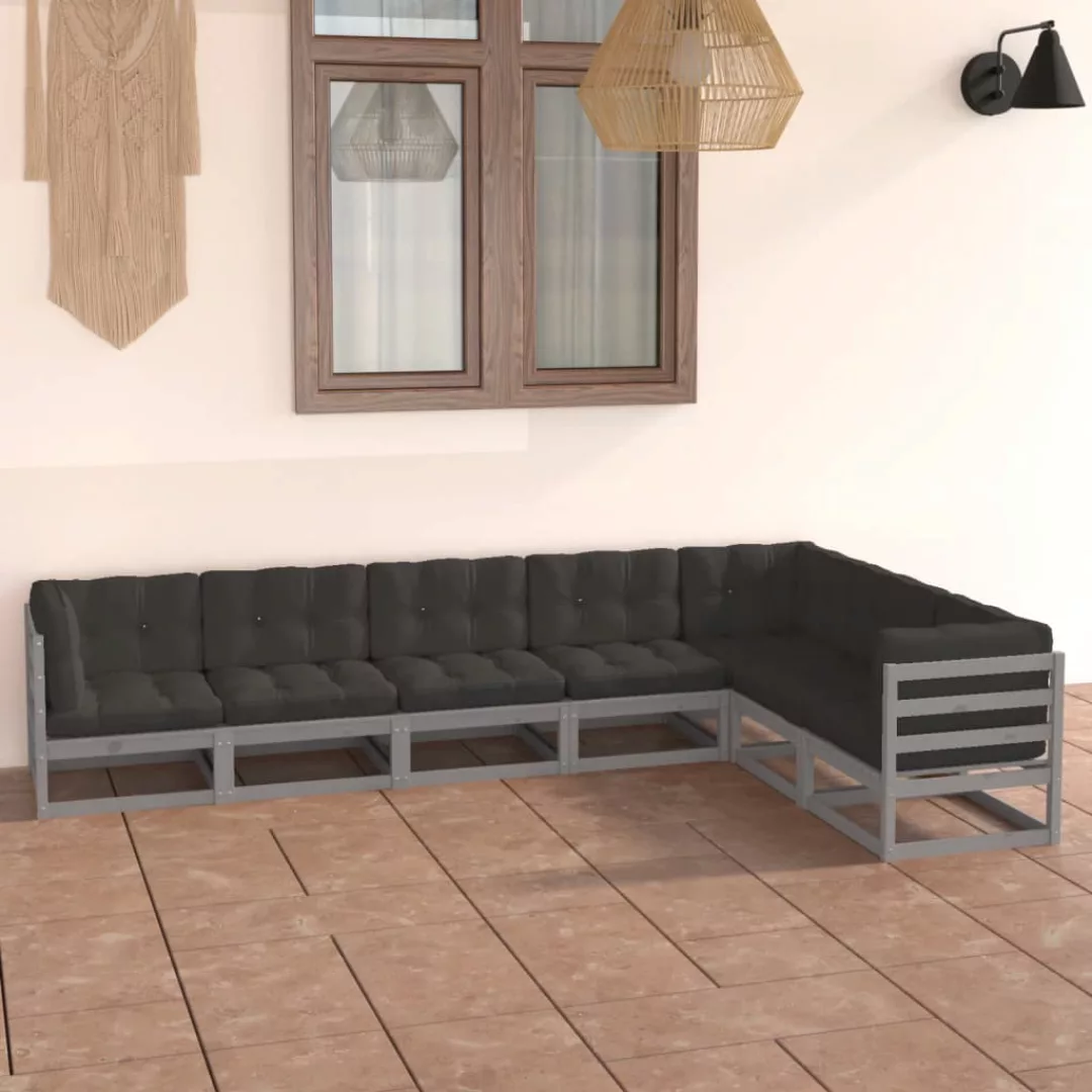 7-tlg. Garten-lounge-set Mit Kissen Grau Kiefer Massivholz günstig online kaufen