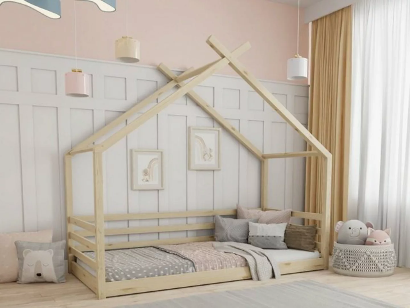 Deine Möbel 24 Hausbett Kinderbett Einzelbett Jugendbett MOON in Weiß Kiefe günstig online kaufen