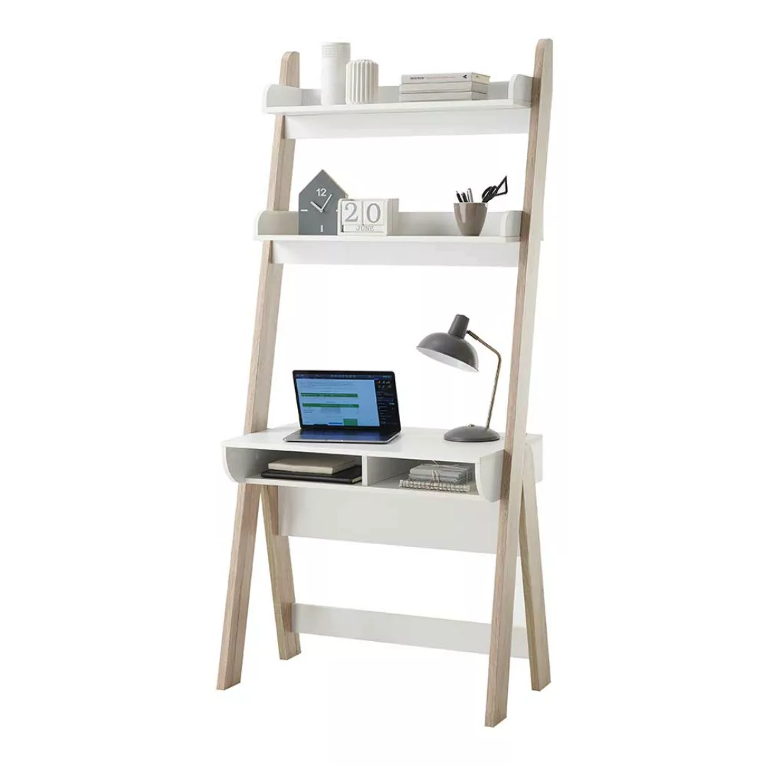 Skandi Schreibtisch in Weiß und Eiche San Remo Staufach günstig online kaufen