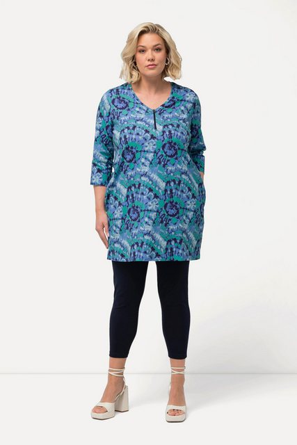 Ulla Popken Longshirt Longshirt Batikmuster Zipper V-Ausschnitt 3/4-Arm günstig online kaufen