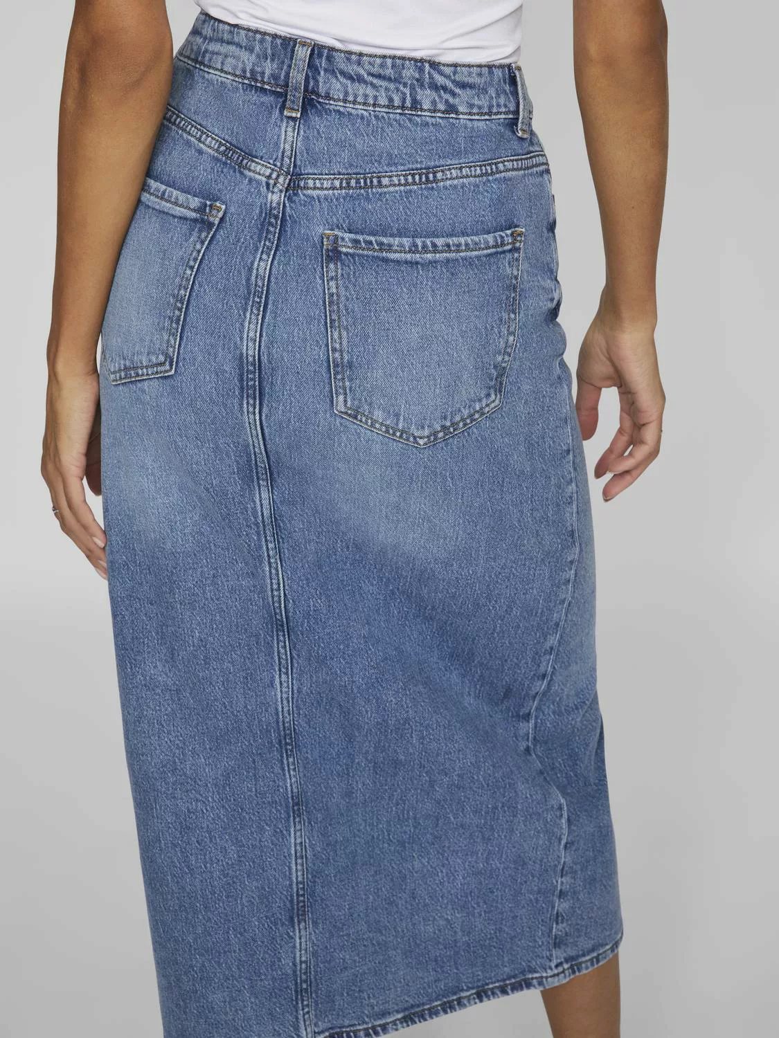 Vila Sommerrock Jeansrock Midi hohe Taille Frontschlitz Regular Fit 7707 in günstig online kaufen