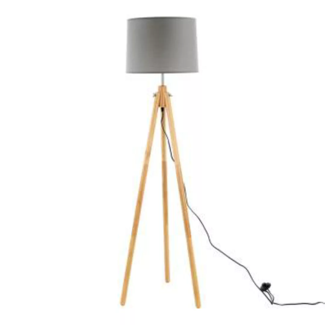 Stehlampe Dreibein Holz Stoff Skandinavisch FLORA günstig online kaufen