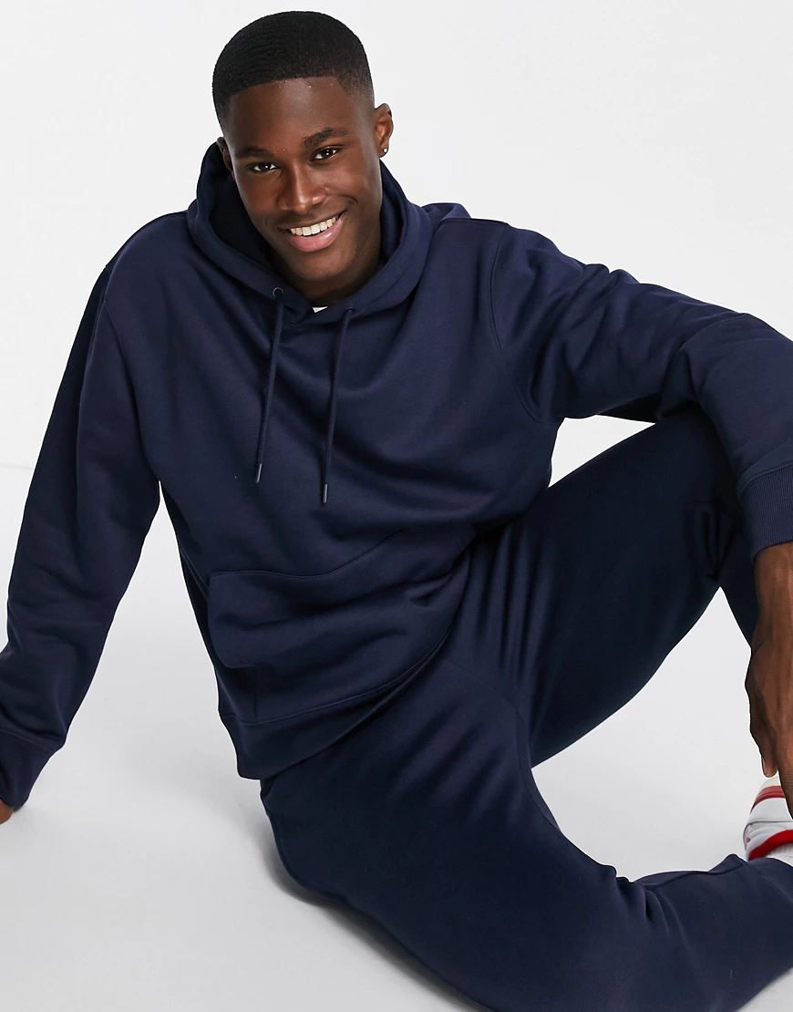 Topman – Kapuzenpullover aus einem Mix mit recyceltem Polyester in Marinebl günstig online kaufen