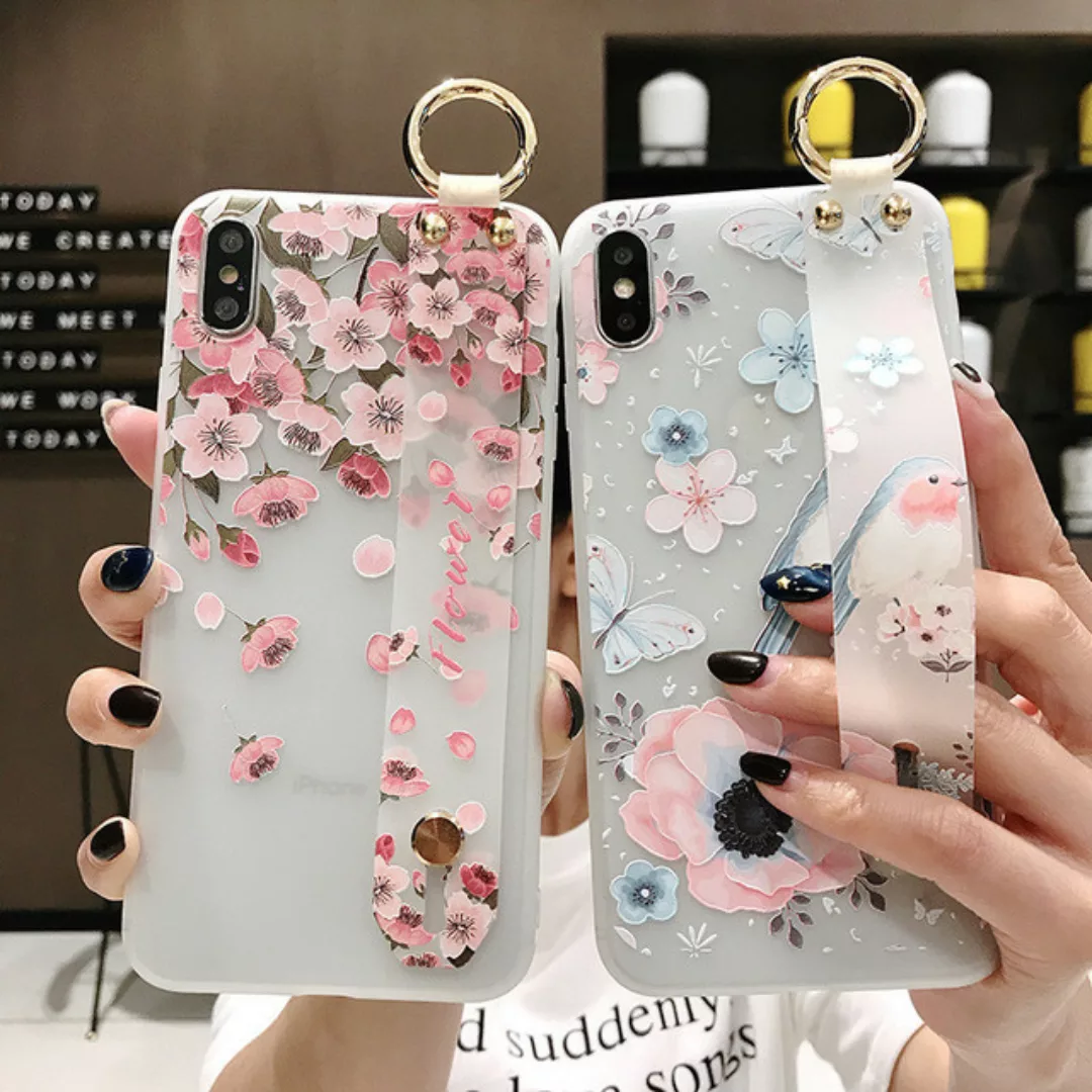 Pfirsichblüte geprägte Armband Telefon Fall Silikon Set Chrysantheme günstig online kaufen