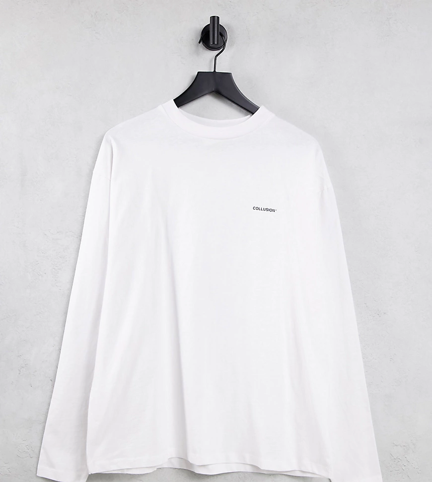 COLLUSION – Langärmliges Oversize-Shirt in Weiß mit Logo günstig online kaufen