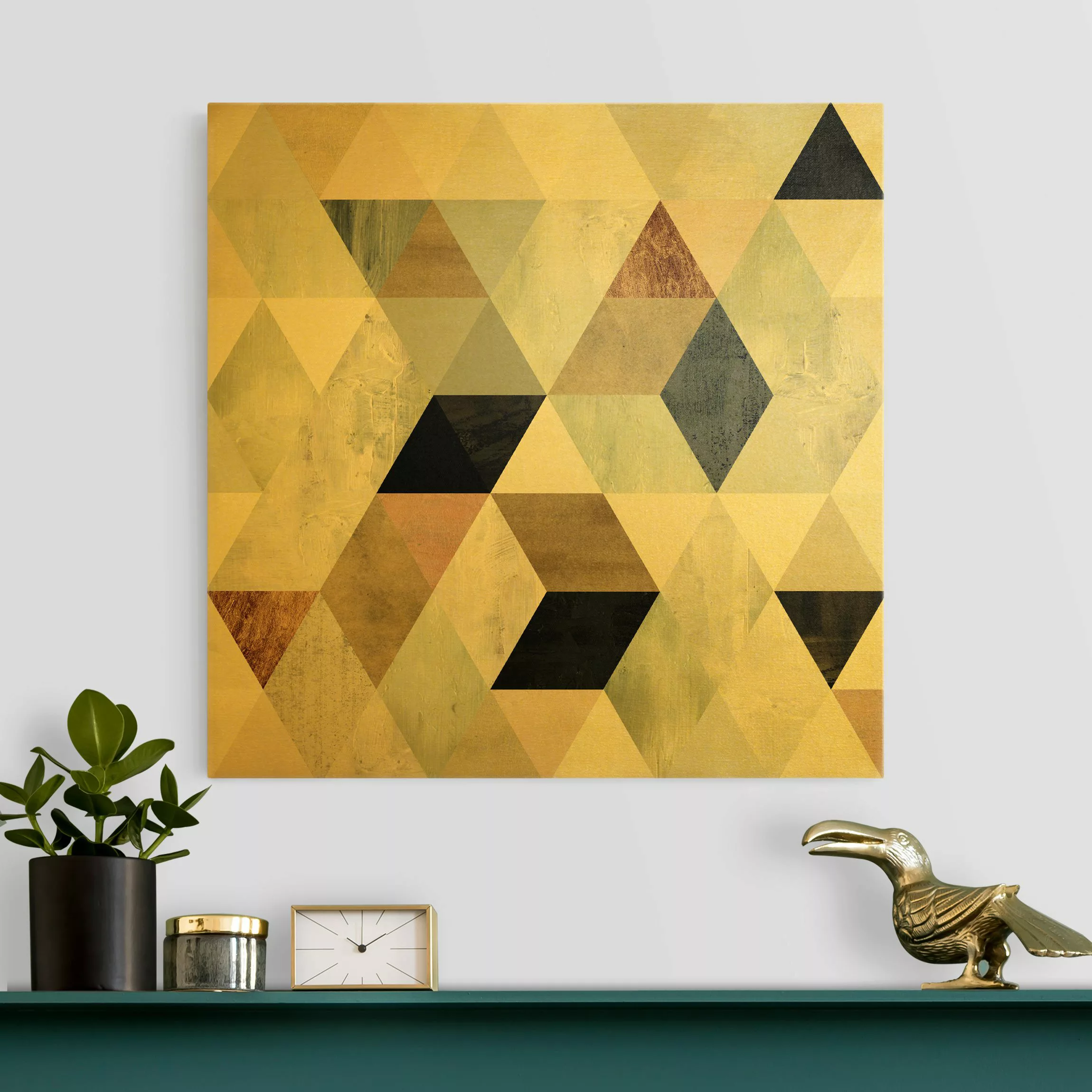 Leinwandbild Gold Aquarell-Mosaik mit Dreiecken II günstig online kaufen