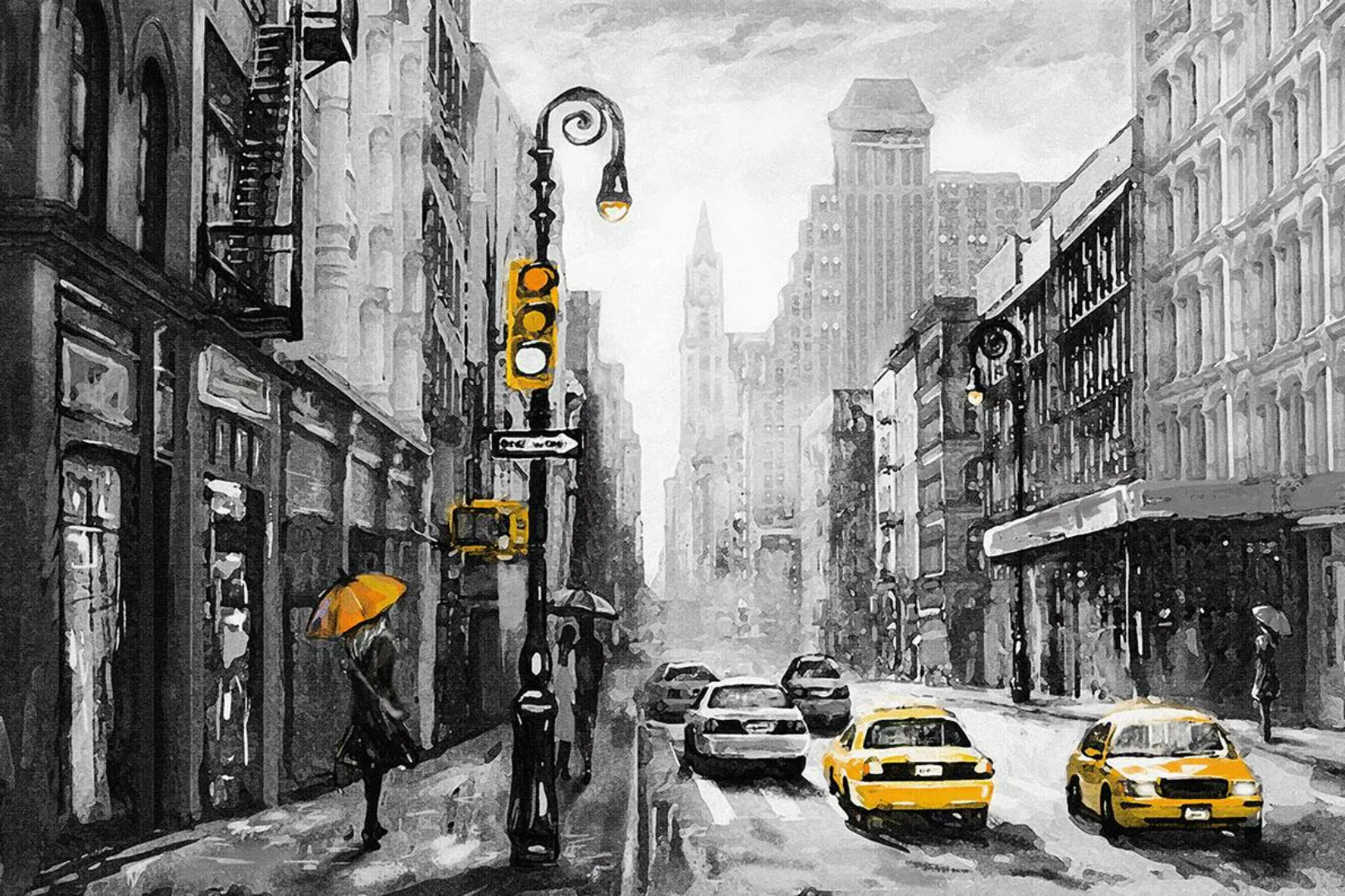 Places of Style Leinwandbild "New York", New York-Taxis-Schwarz-Weiß-Städte günstig online kaufen