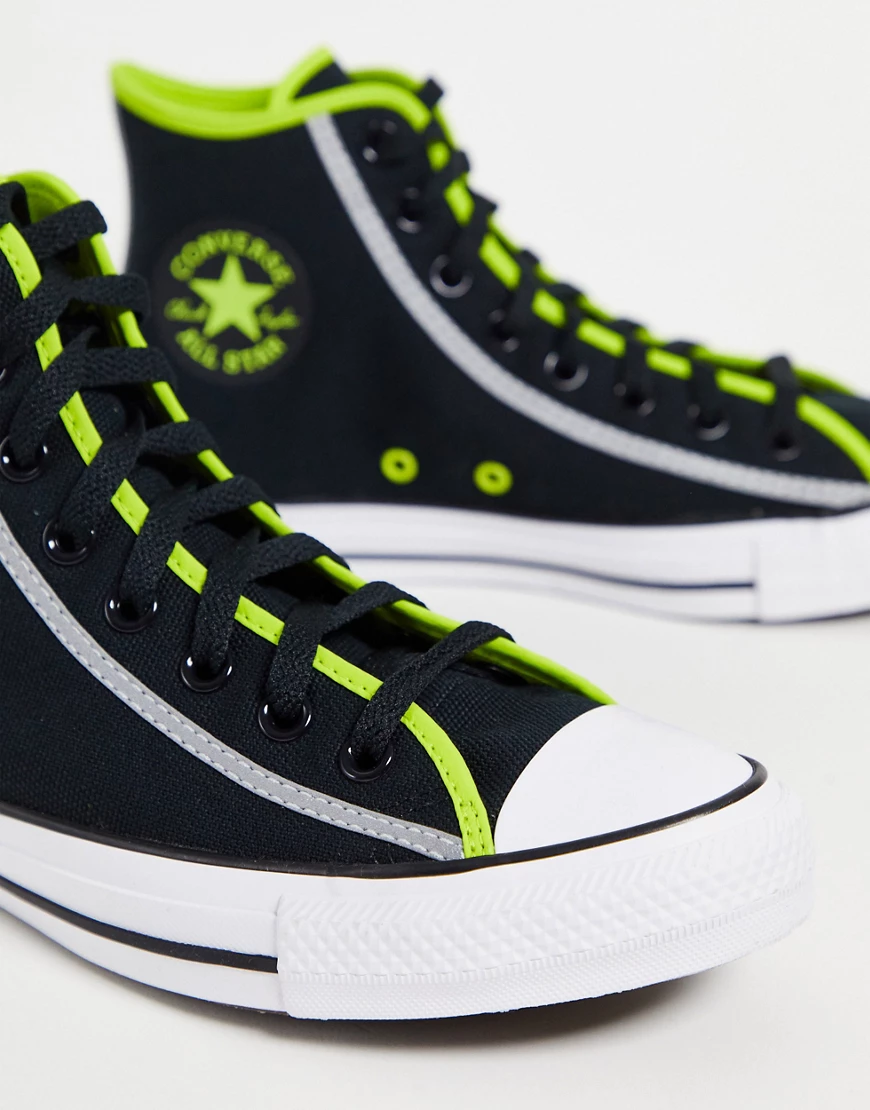 Converse – Chuck Taylor All Star Hi – Sneaker in Schwarz und Limettengrün günstig online kaufen