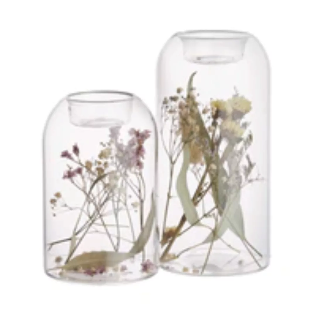 FLOWER MARKET Teelichthalter-Set 2-tlg. mit individuellen Trockenblumen günstig online kaufen