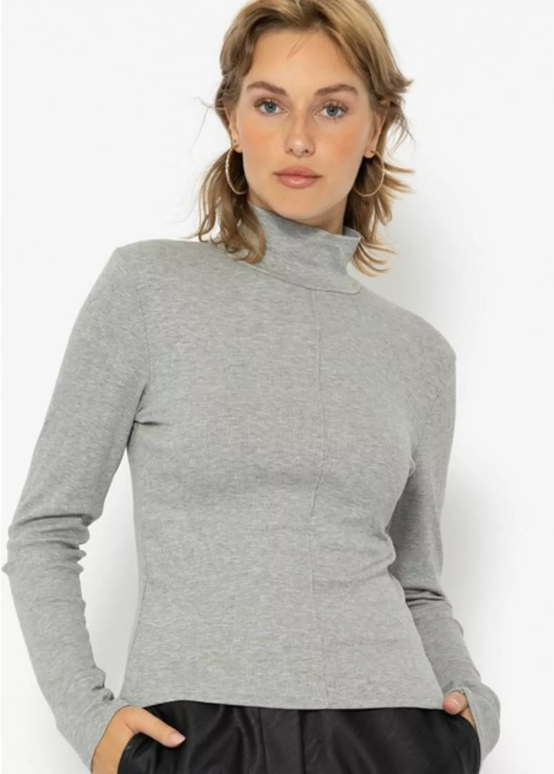 SASSYCLASSY Langarmshirt Rollkragen Langarmshirt Damen mit Biese Shirt Lang günstig online kaufen