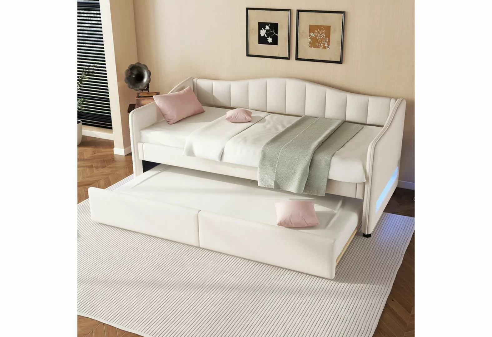 HAUSS SPLOE Schlafsofa 90x200cm mit ausziehbarem Bett, Ambiente-Licht Leine günstig online kaufen