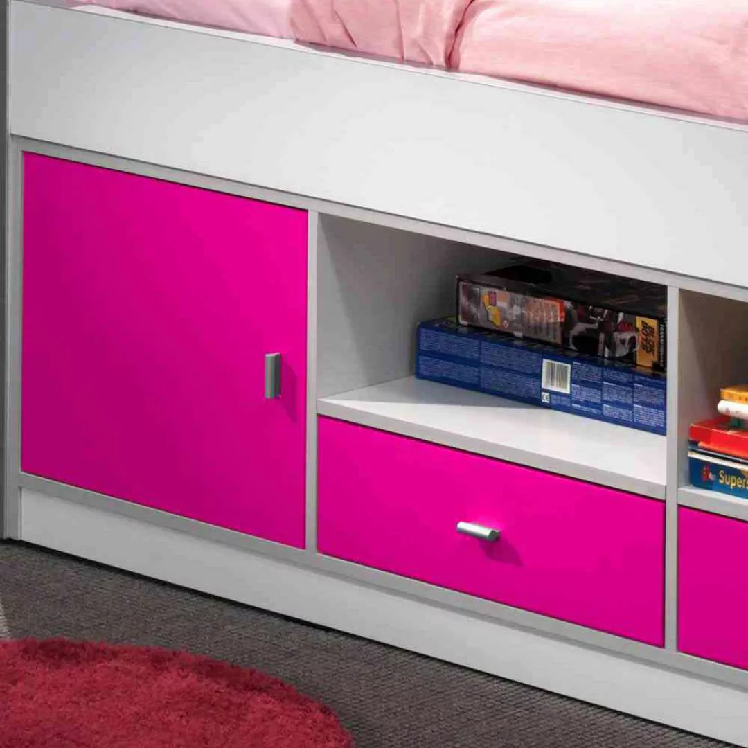 Kinderbett in Pink-Weiß Stauraum günstig online kaufen