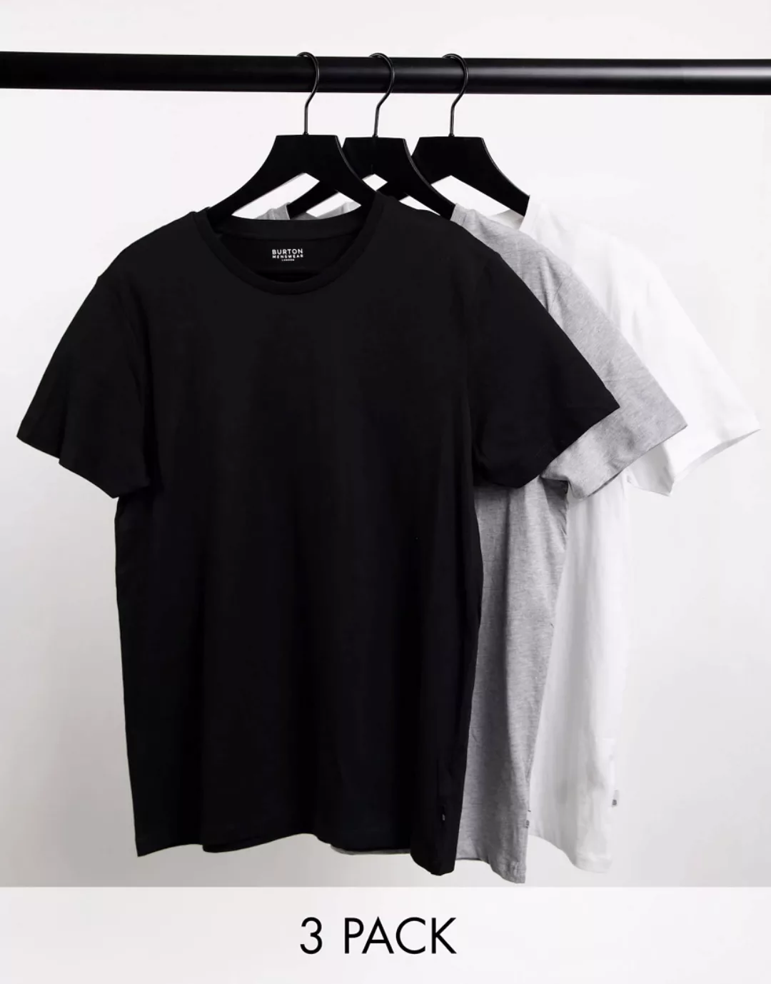 Burton Menswear – T-Shirts in Weiß, Schwarz und Grau im 3er-Pack-Mehrfarbig günstig online kaufen