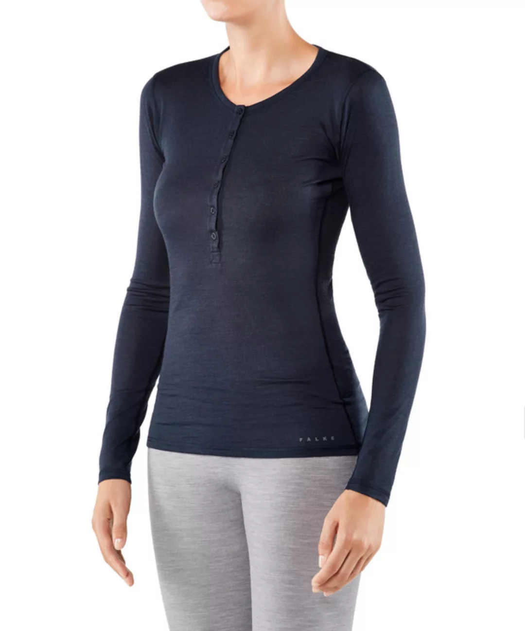 FALKE Damen Langarmshirt Silk-Wool, L, Blau, Uni, Wolle, 33221-611604 günstig online kaufen