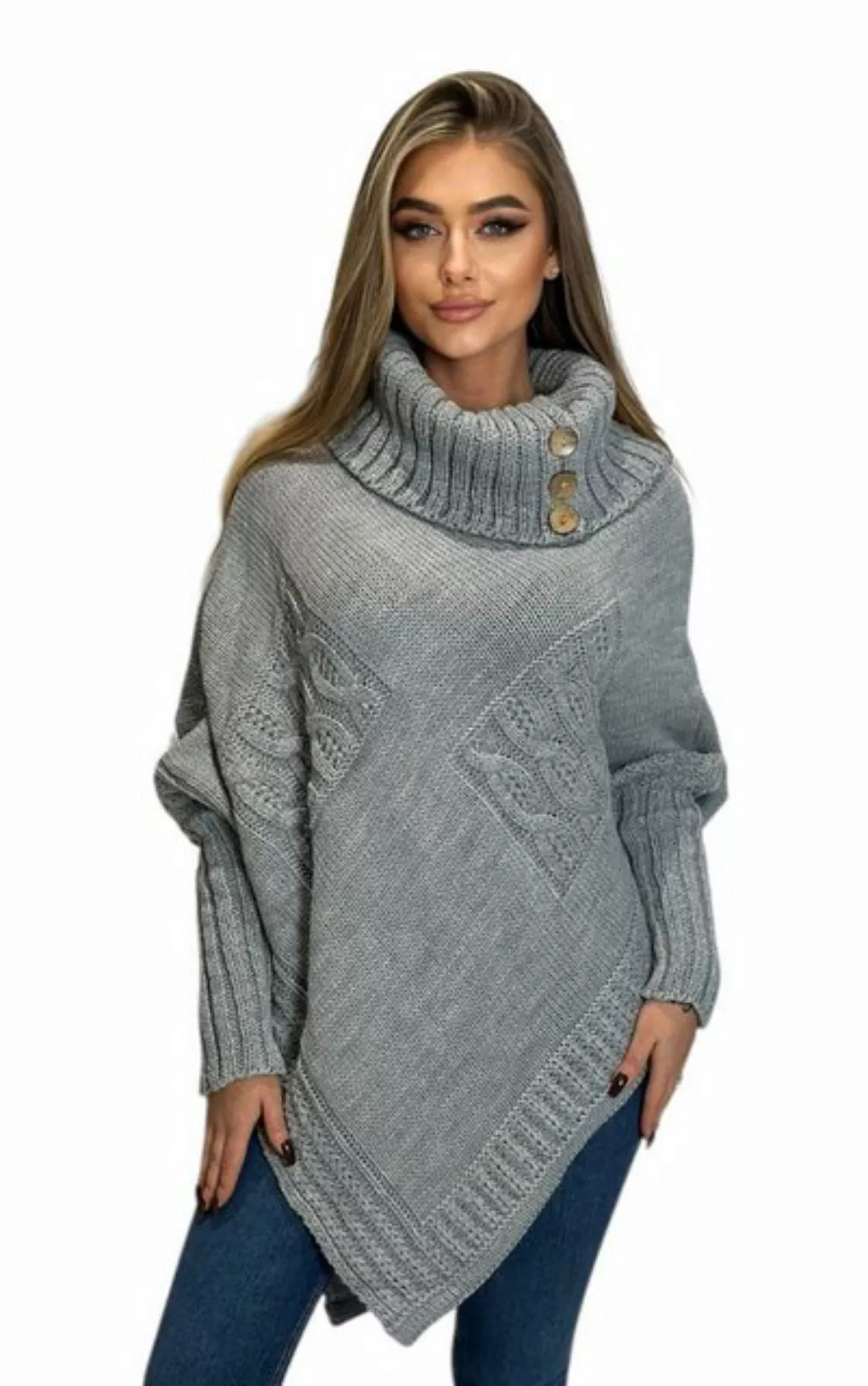 Mississhop Strickponcho Poncho Strick Sweatshirt Pullover Umhang Überwurf M günstig online kaufen