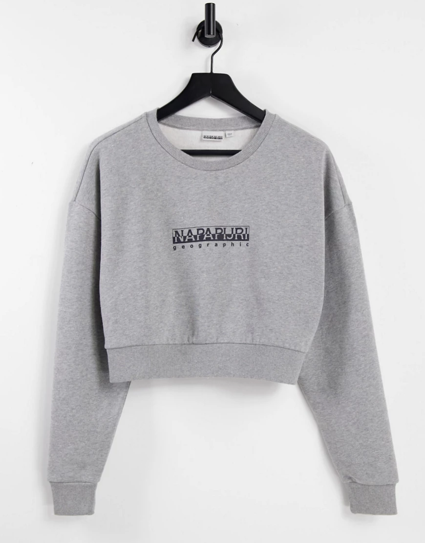 Napapijri – Sweatshirt mit kurzem Schnitt und Box-Logo in Hellgrau günstig online kaufen