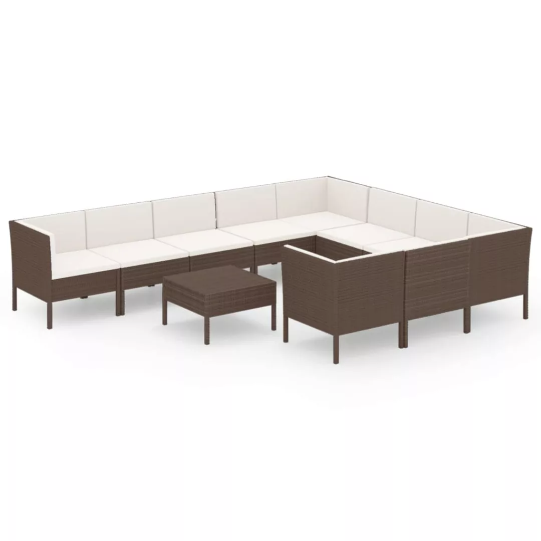 11-tlg. Garten-lounge-set Mit Auflagen Poly Rattan Braun günstig online kaufen