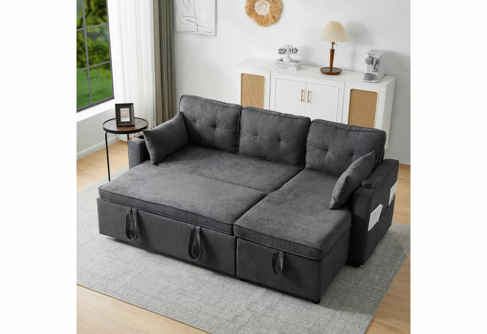 Merax Ecksofa L-Form, Loungesessel mit Schlaffunktion, Seitentasche und Bet günstig online kaufen