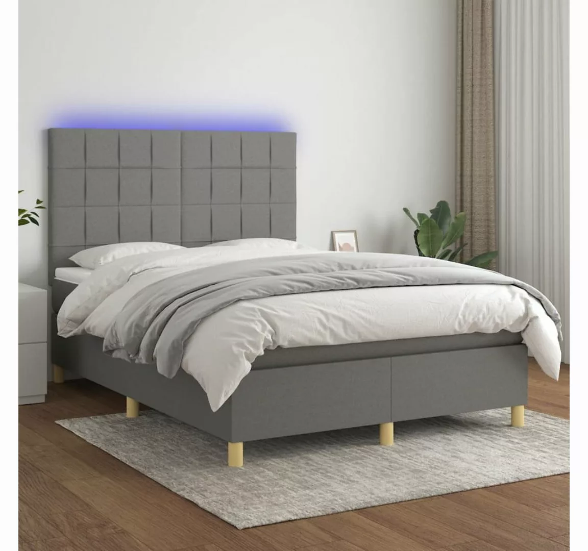 vidaXL Boxspringbett (140 x 200 cm, Quadrate, Dunkelgrau), mit LED günstig online kaufen