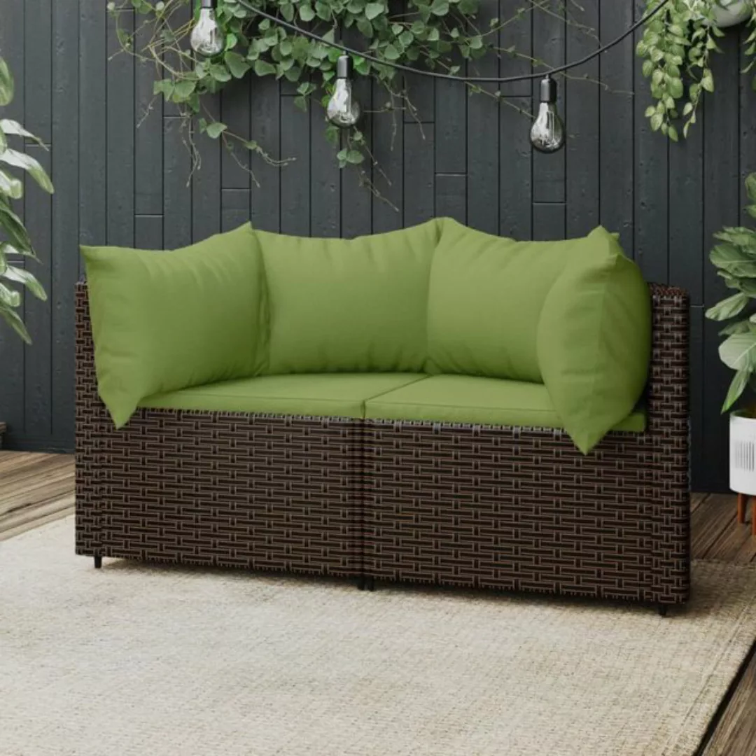 vidaXL Loungesofa Garten-Ecksofas mit Kissen 2 Stk. Braun Poly Rattan, 1 Te günstig online kaufen