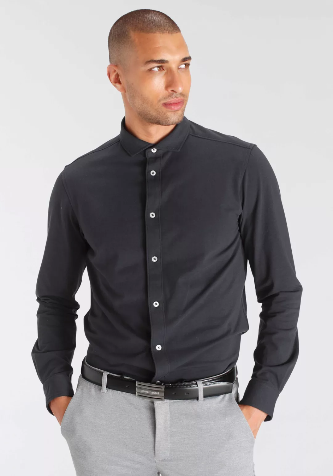 Bruno Banani Langarmhemd Jersey Hemd komfortabel wie ein T-Shirt günstig online kaufen