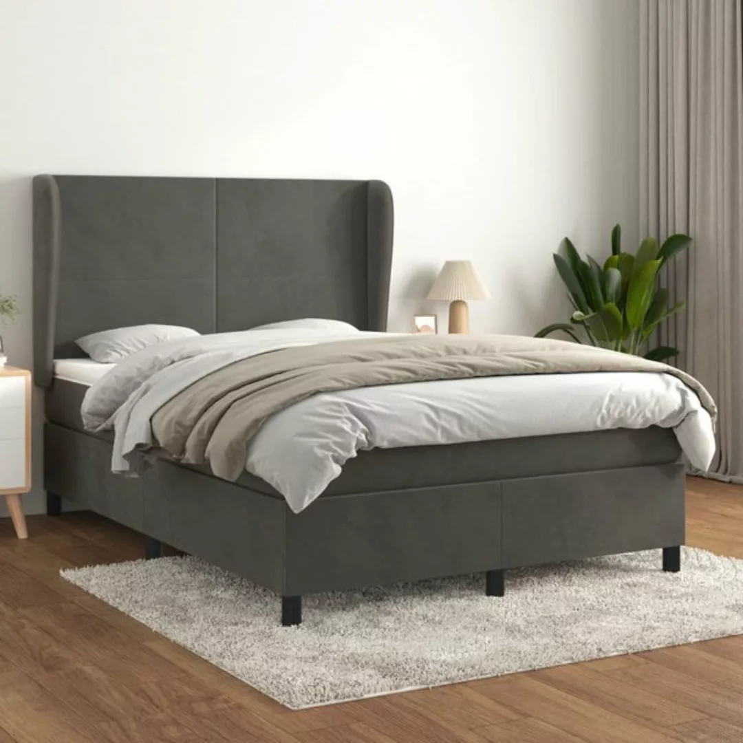 vidaXL Bettgestell Boxspringbett mit Matratze Dunkelgrau 140x190 cm Samt Be günstig online kaufen