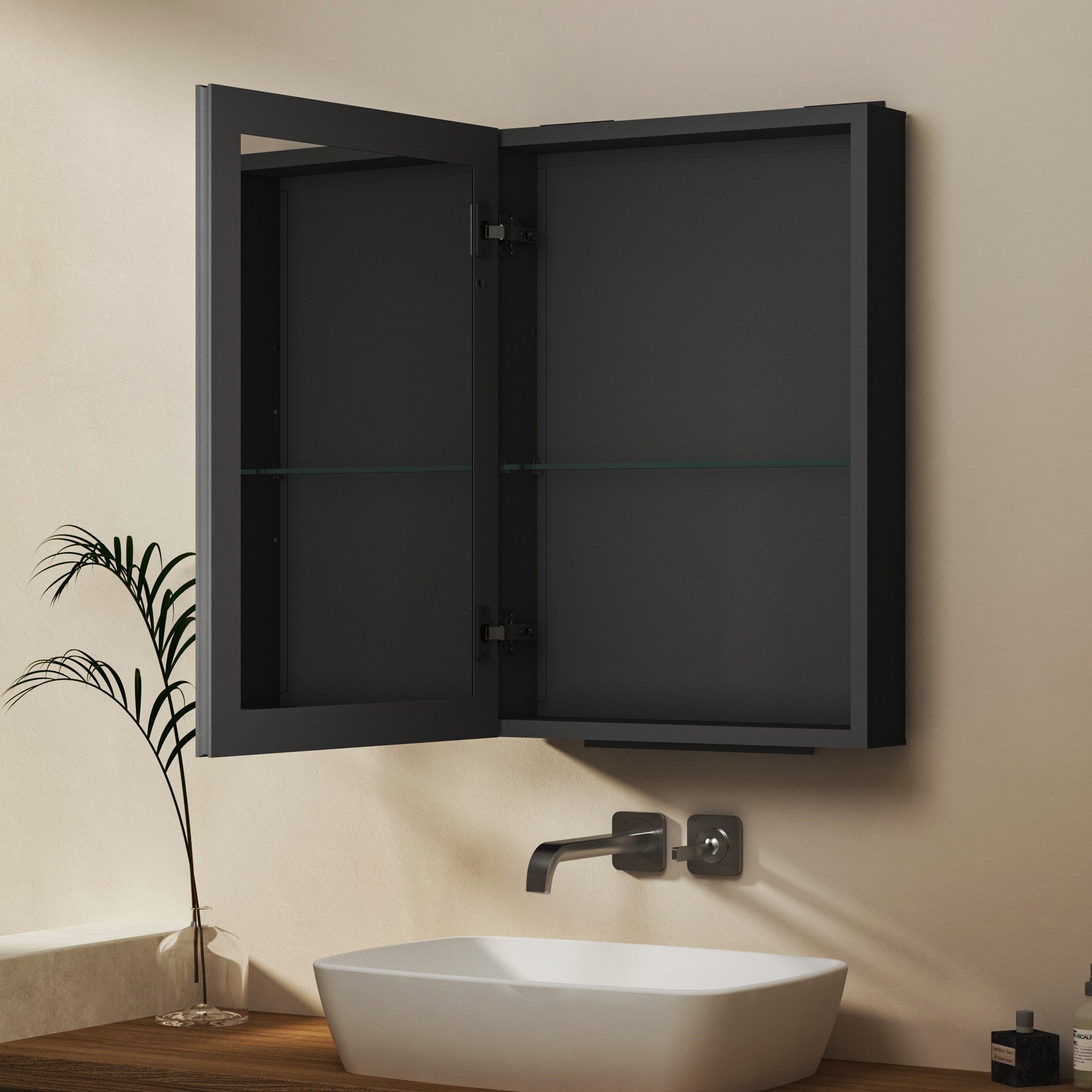 Hopibath Spiegelschrank klein Alu Badezimmerspiegelschrank Schwarz günstig online kaufen