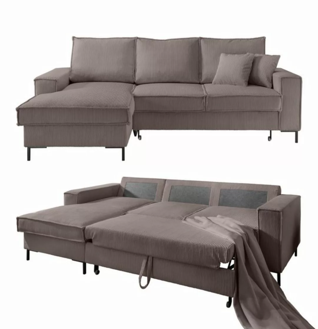 luma-home Ecksofa 17225, mit Bettfunktion und Bettkasten 240x150 cm, Wellen günstig online kaufen