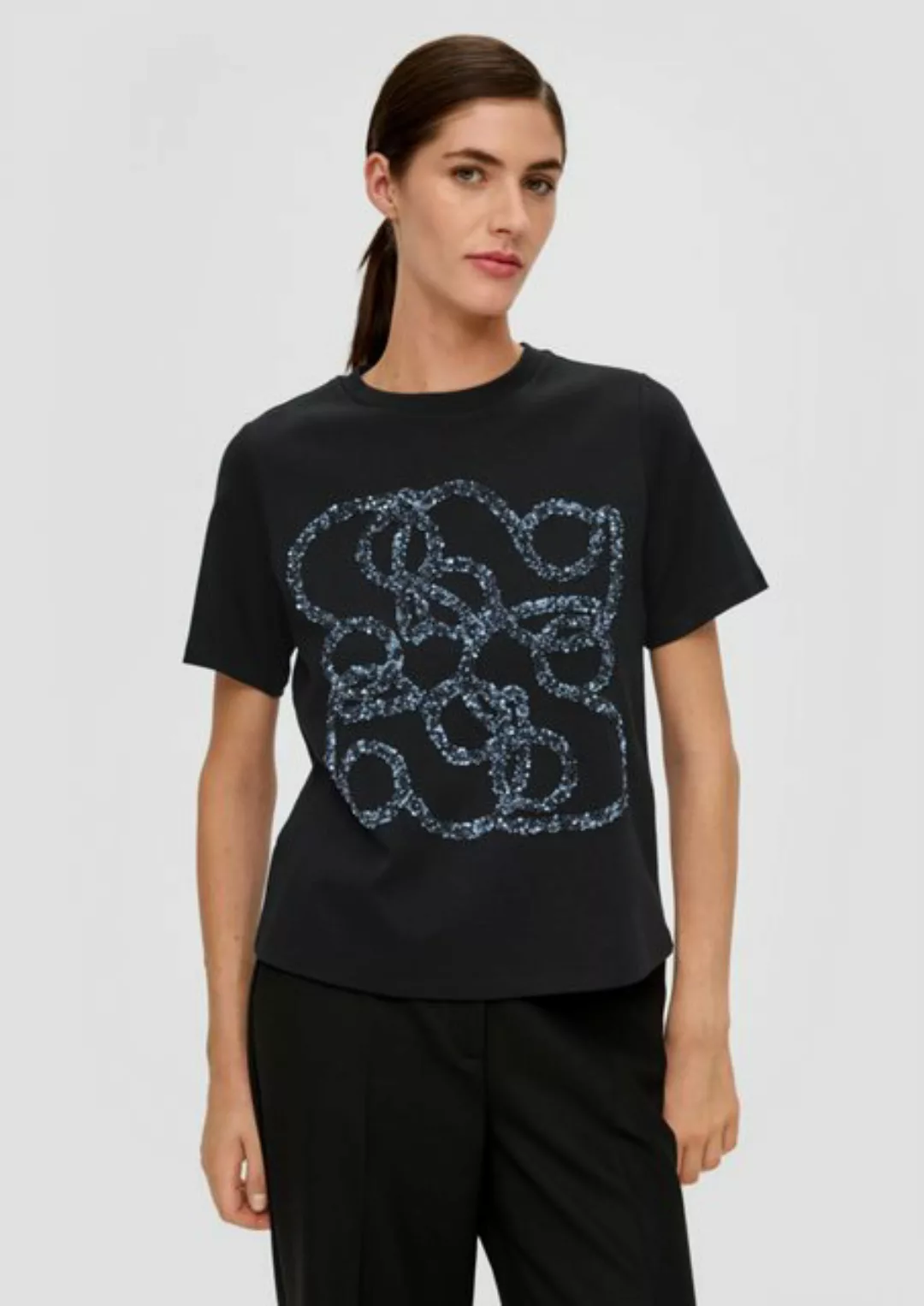 s.Oliver BLACK LABEL Kurzarmshirt T-Shirt aus Baumwolle Pailletten günstig online kaufen