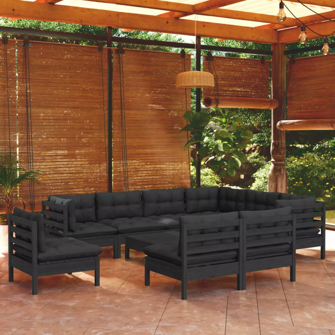 10-tlg. Garten-lounge-set Mit Kissen Schwarz Massivholz Kiefer günstig online kaufen