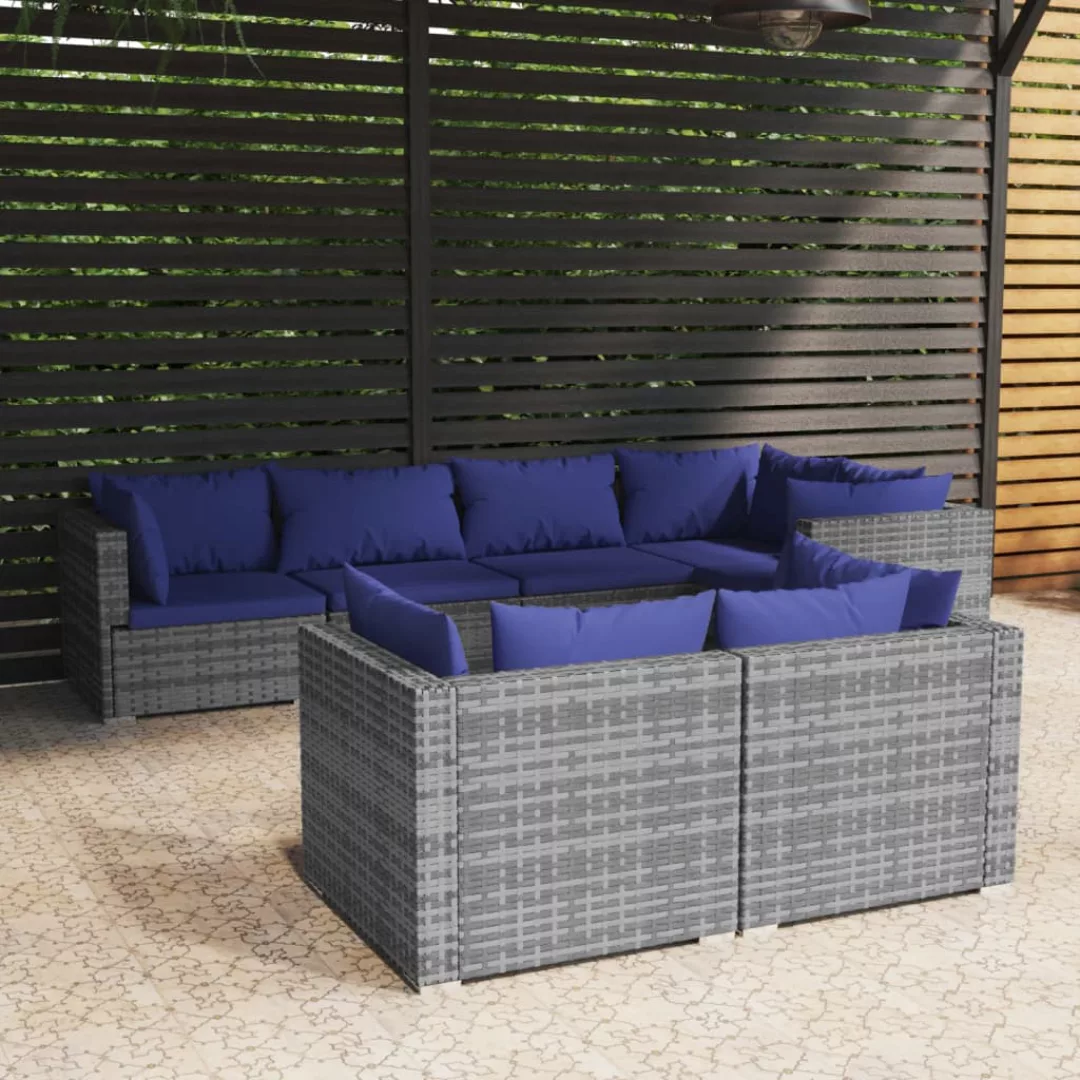 Vidaxl 7-tlg. Garten-lounge-set Mit Kissen Grau Poly Rattan günstig online kaufen