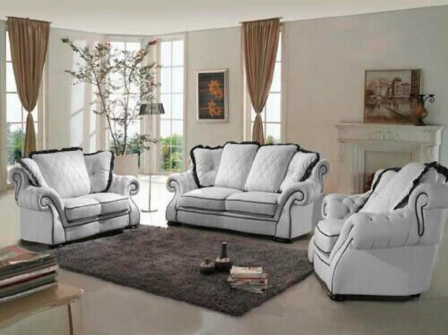 JVmoebel Sofa Klassische Couchgarnitur Sofa Polster Sitz Leder Garnitur 3+2 günstig online kaufen
