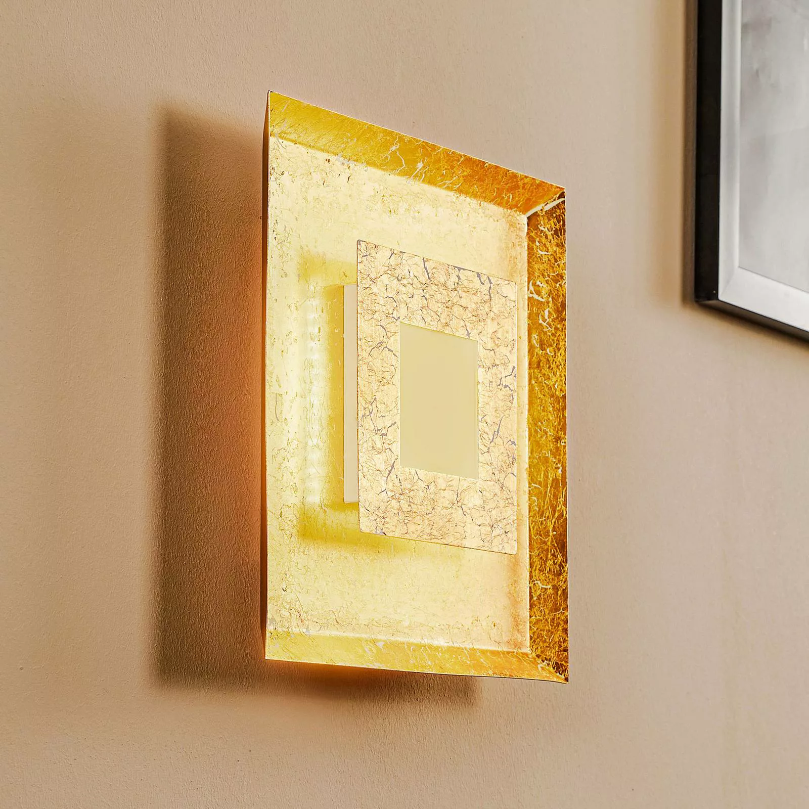 Luce Design LED-Wandleuchte Window Gold 32 cm x 32 cm günstig online kaufen