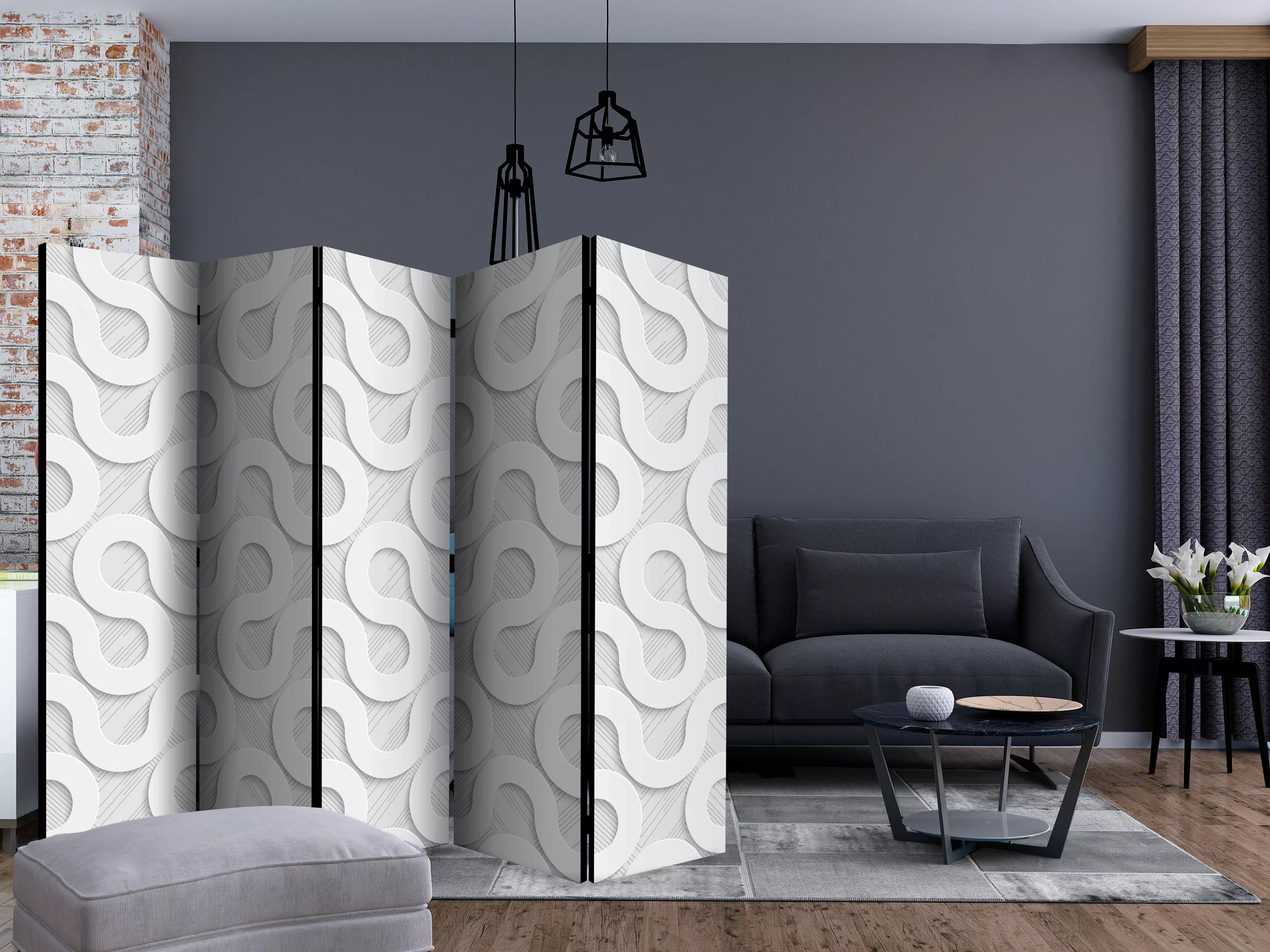 5-teiliges Paravent - Grey Spirals Ii [room Dividers] günstig online kaufen