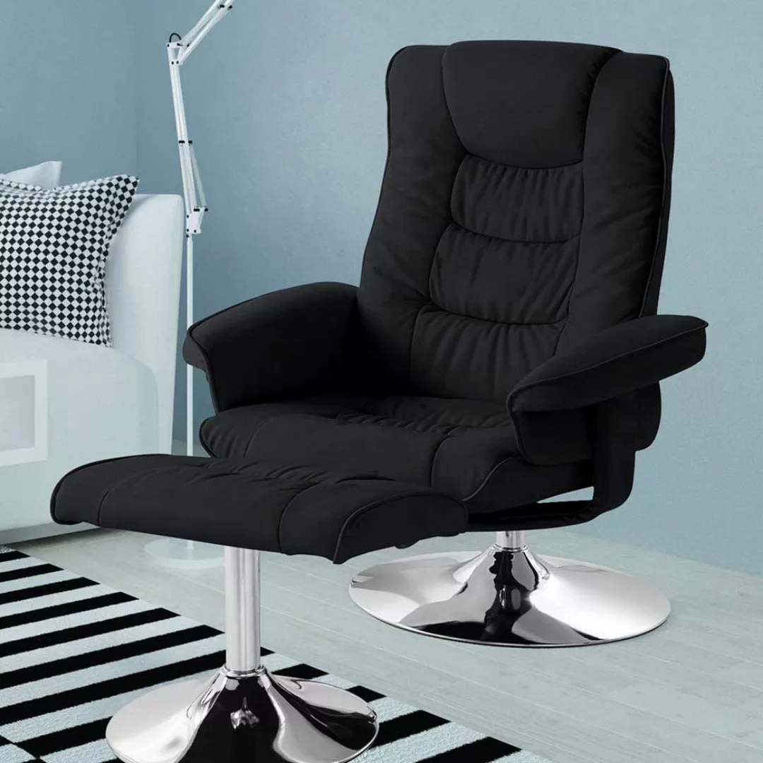 Wohnzimmer Sessel mit Hocker aus Kunstleder Metall (zweiteilig) günstig online kaufen