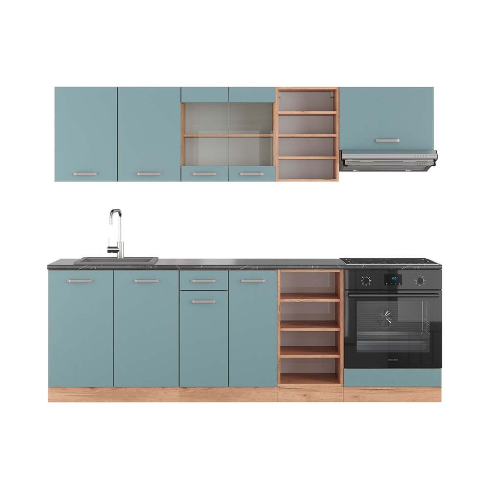 Vicco Küchenzeile R-Line, Blau-Grau/Goldkraft Eiche, 240 günstig online kaufen