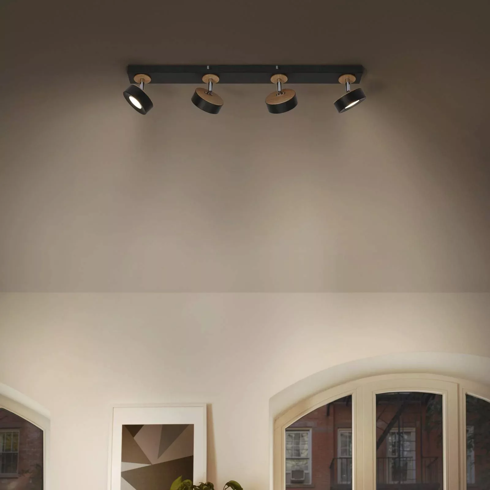 LEDVANCE LED-Deckenspot Pluto, Stahl, Holz, 4-fl., schwarz günstig online kaufen