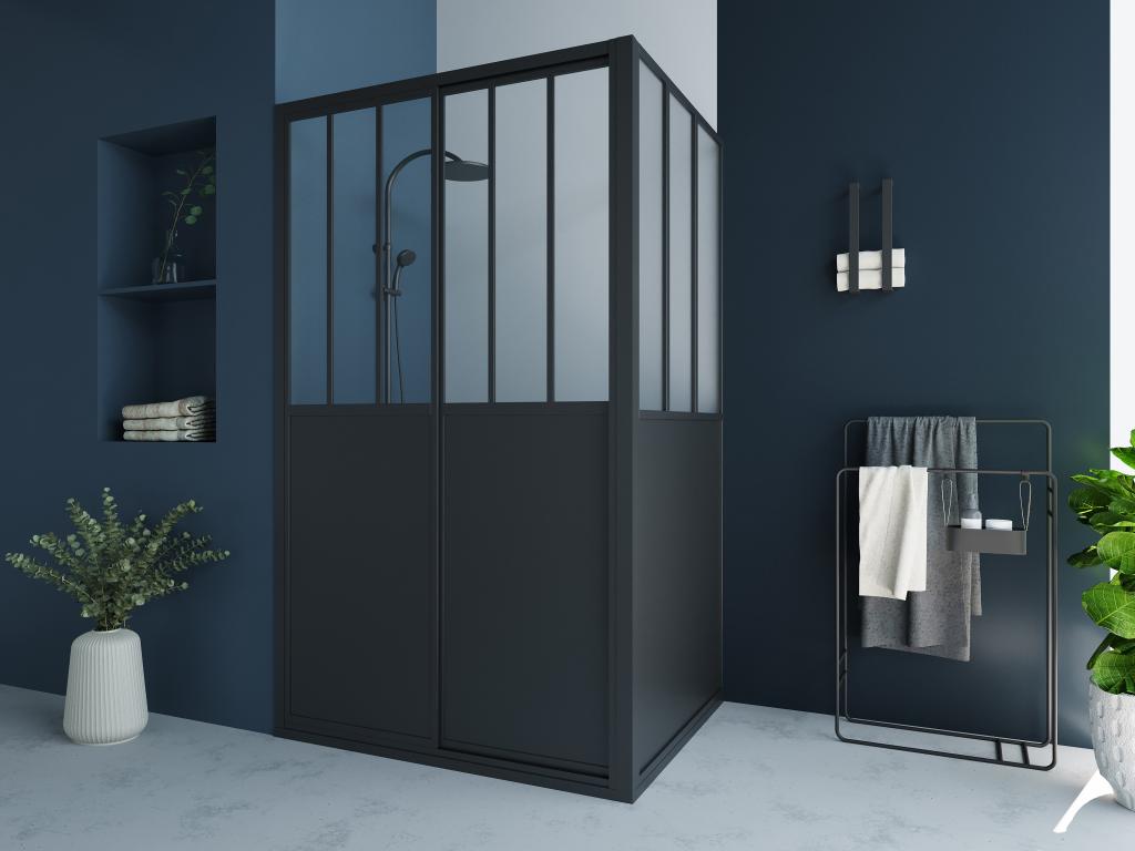 Duschtrennwand mit Schiebetür - Industrial Style - 120 x 80 x 195 cm - Schw günstig online kaufen