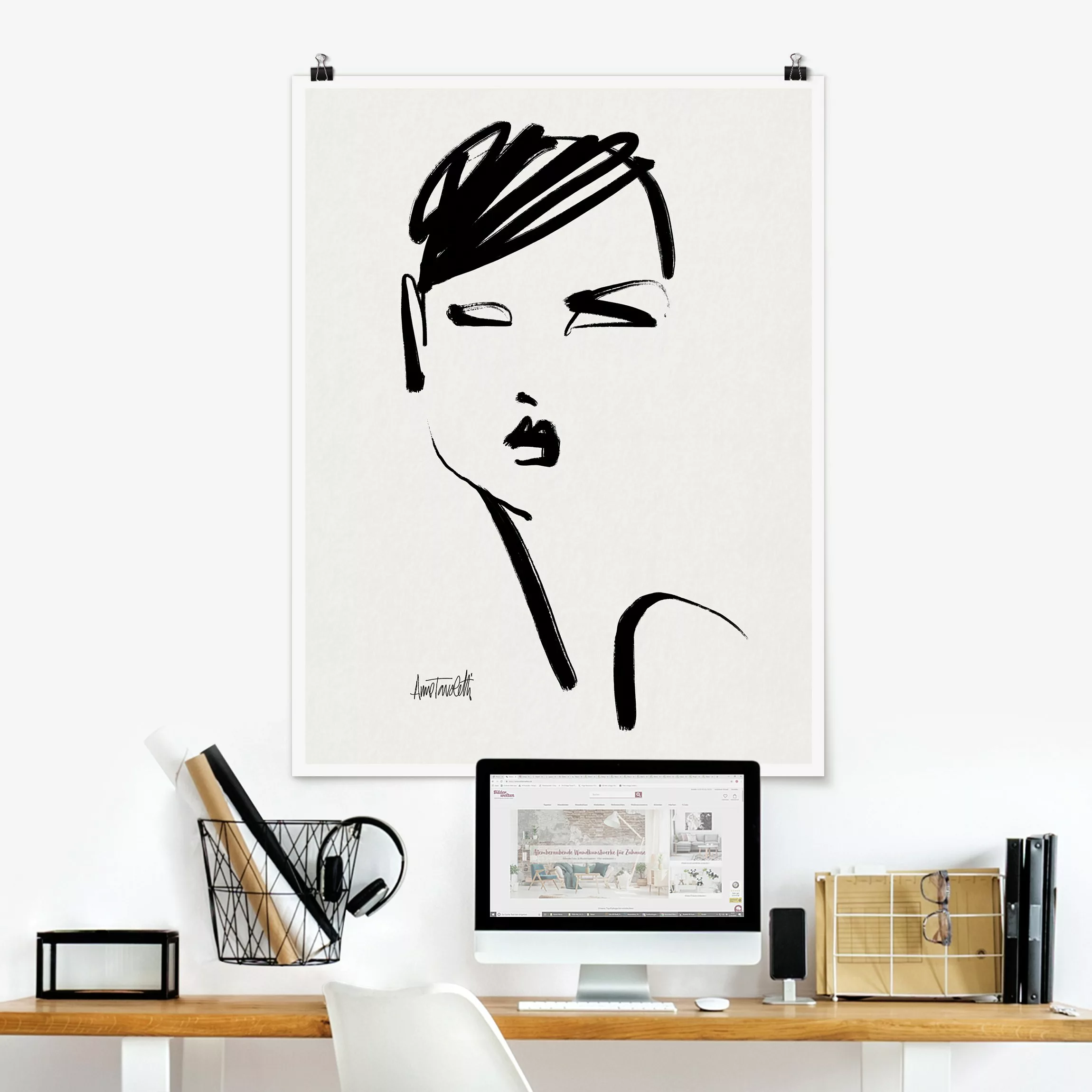 Poster Portrait mit schwarzem Pinsel II günstig online kaufen