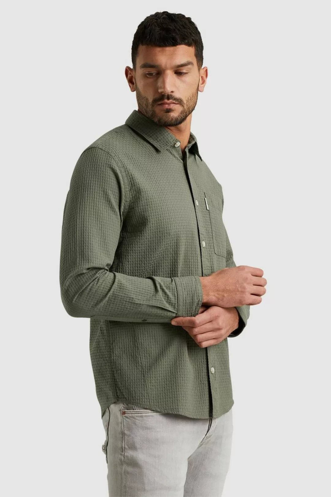 Cast Iron Overshirt Waffelstruktur Grün - Größe S günstig online kaufen